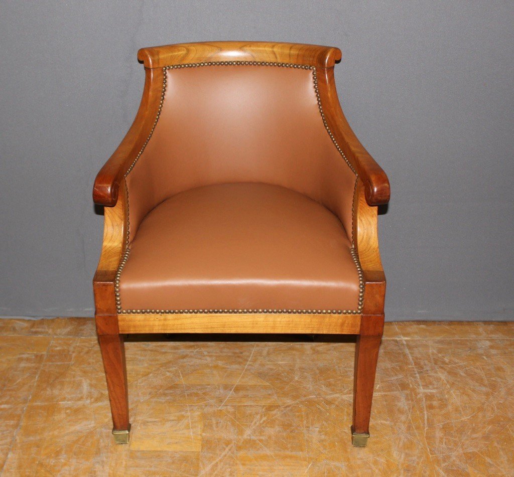 Restoration Period Office Armchair In Cherry And Leather XIX-photo-2