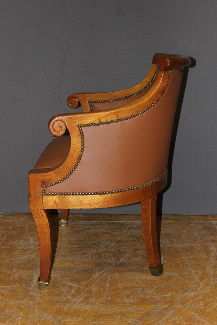 Restoration Period Office Armchair In Cherry And Leather XIX-photo-4