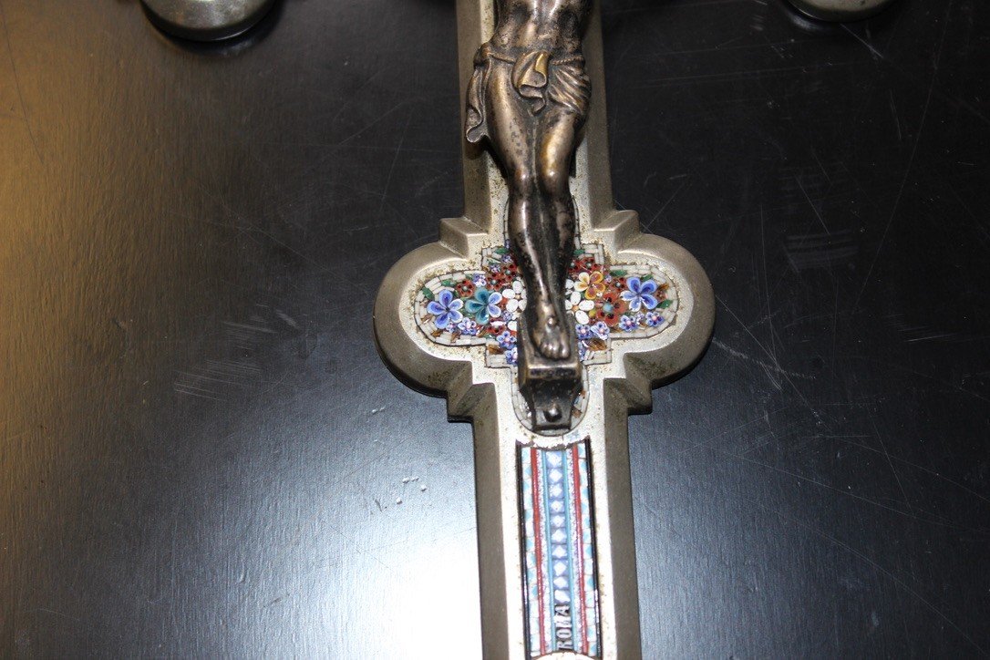 Crucifix En Micro-mosaïques Représentant Des Monuments De Rome Par Stocker -photo-3