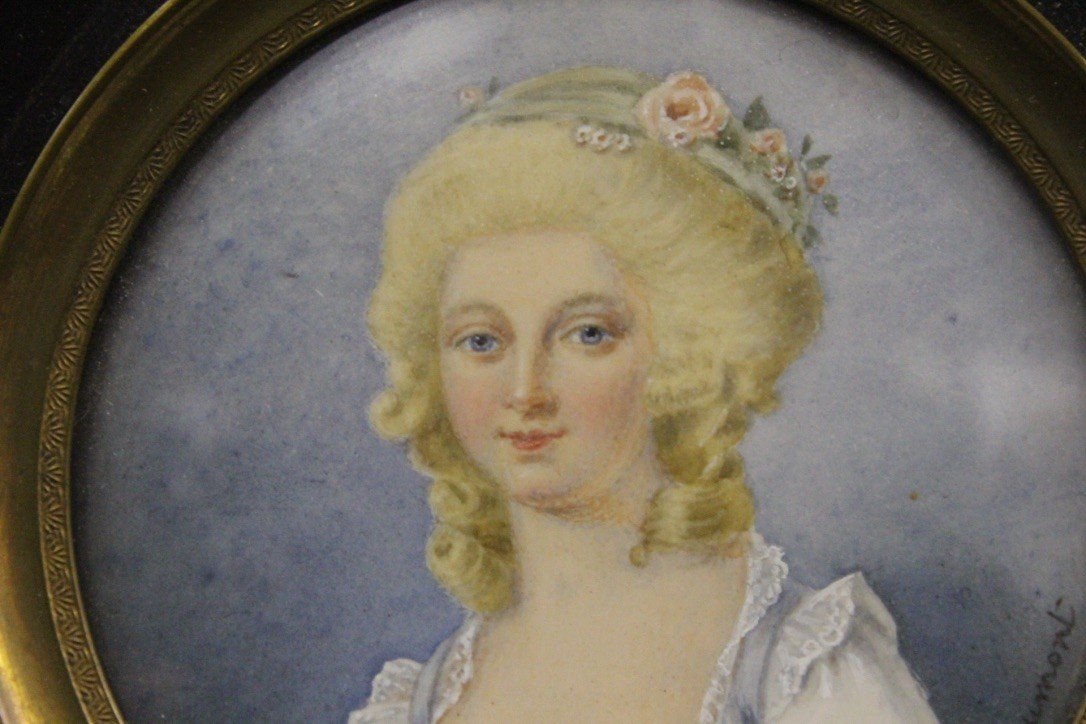 Miniature On Ivory Portrait Of Woman By Dumont-photo-2
