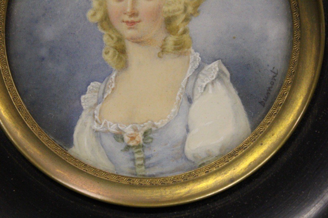Miniature On Ivory Portrait Of Woman By Dumont-photo-3
