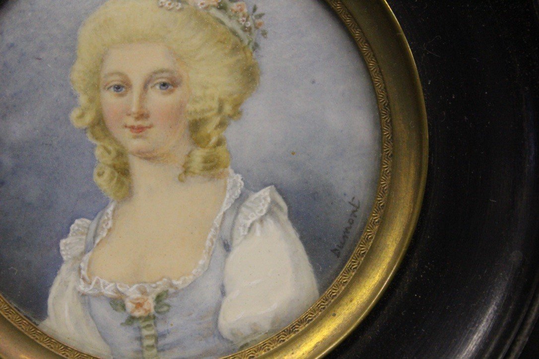 Miniature Sur Ivoire Portrait De Femme Par Dumont-photo-4