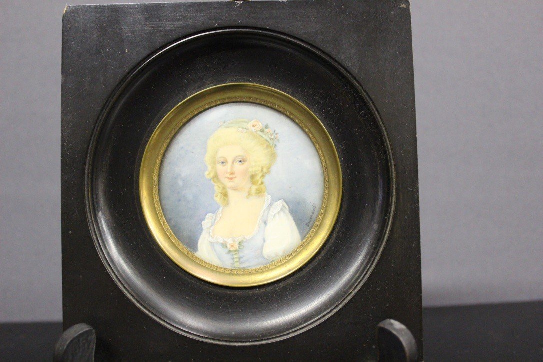 Miniature On Ivory Portrait Of Woman By Dumont-photo-4