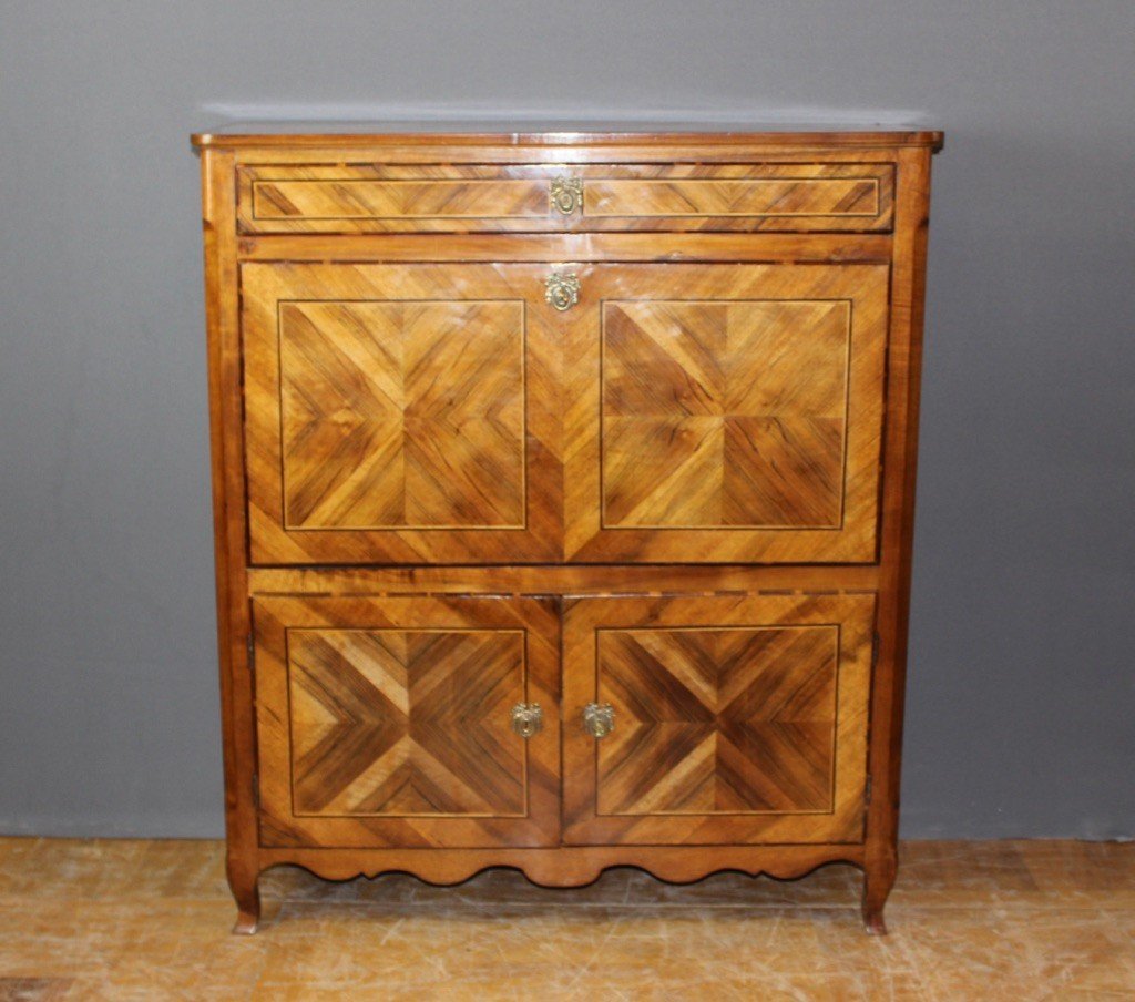 Louis XV Secretary In Walnut Marquetry XVIII-photo-1