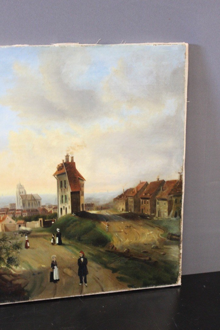 Oil On Canvas Representing A Lively Village Dated 1846-photo-4