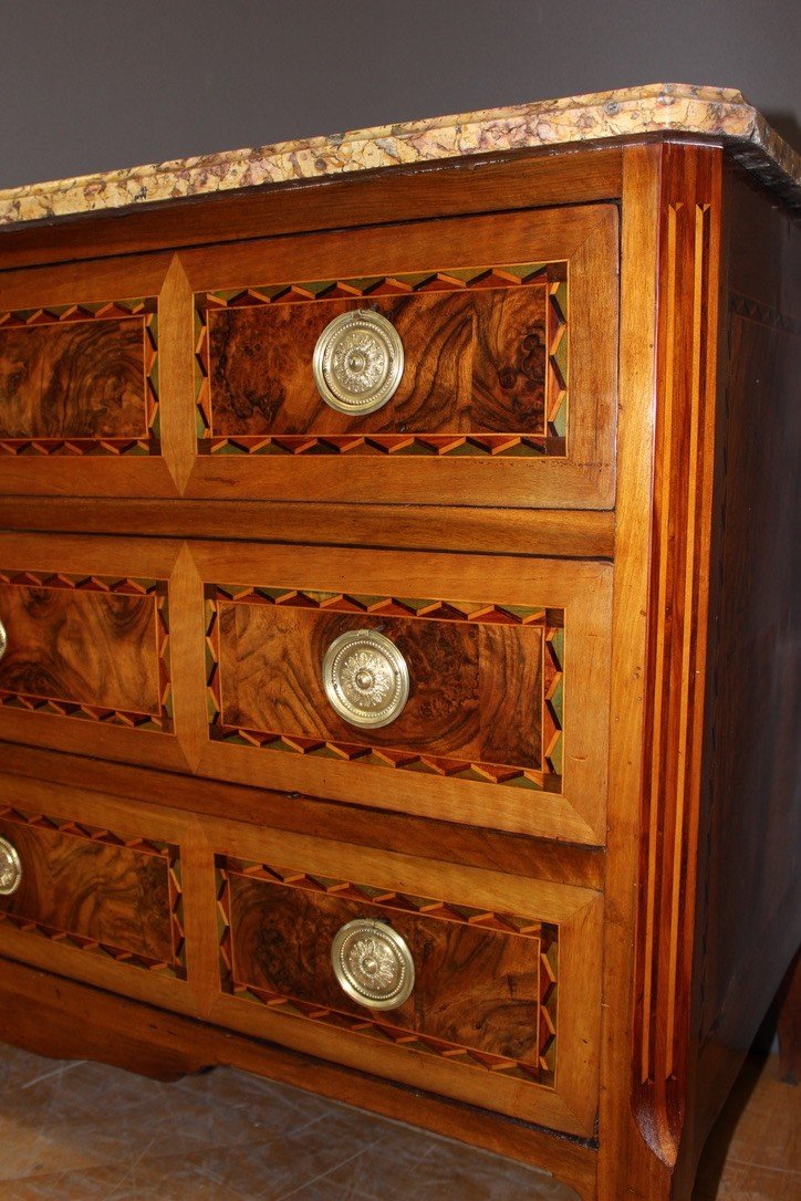 Commode d'époque Louis XVI En Noyer Et  Marqueterie Vers 1780-photo-5