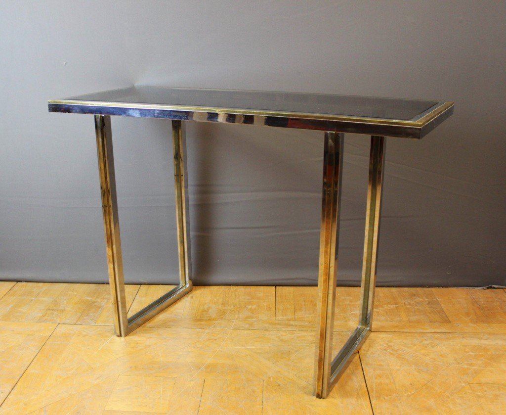 Console Chromée Et Dorée Par Roméo Rega Vers 1970-photo-1