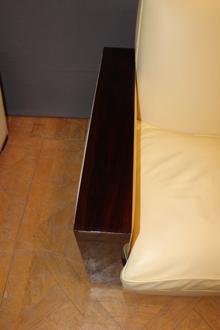 Paire De Fauteuils De Style Art Déco En Palissandre Et Cuir -photo-4