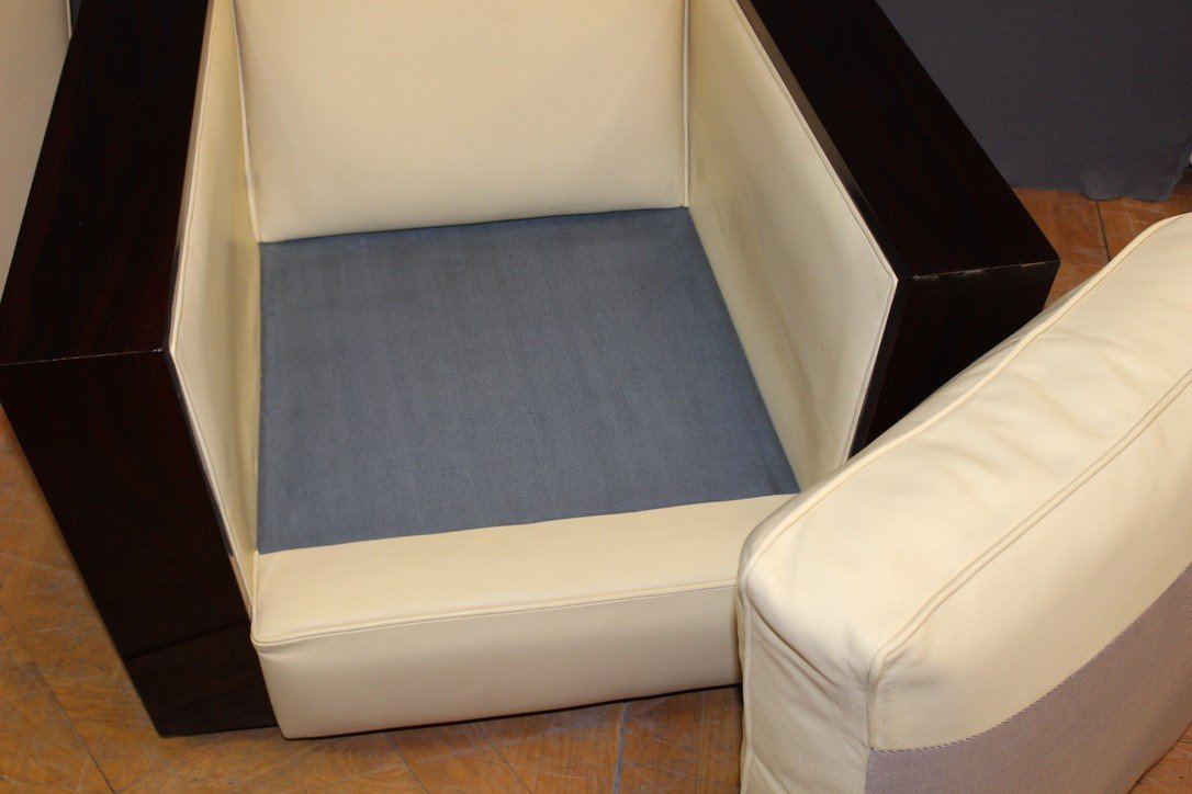 Paire De Fauteuils De Style Art Déco En Palissandre Et Cuir -photo-7