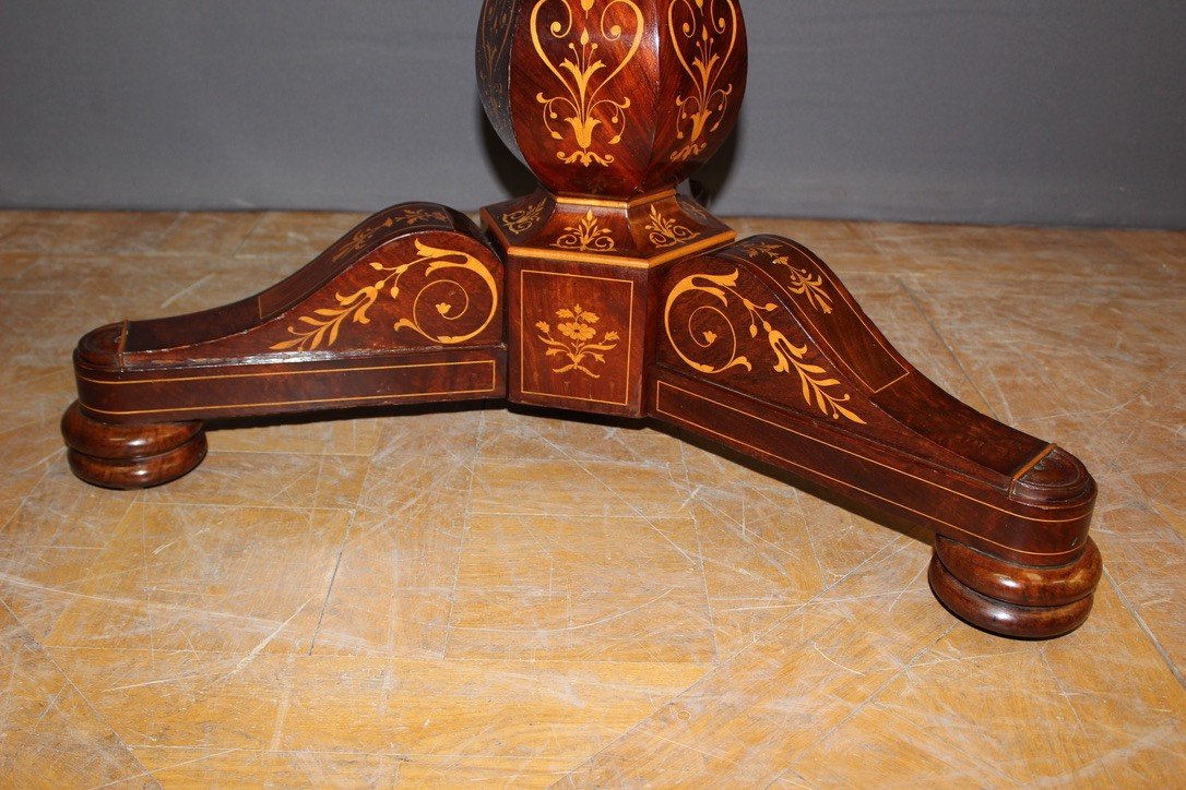 Charles X Pedestal Table In Mahogany And Light Wood Marquetry XIX-photo-4