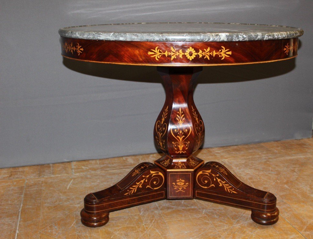 Charles X Pedestal Table In Mahogany And Light Wood Marquetry XIX-photo-1