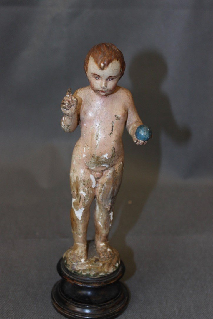 Enfant Jesus En Bois Sculpté Polychrome XVIII