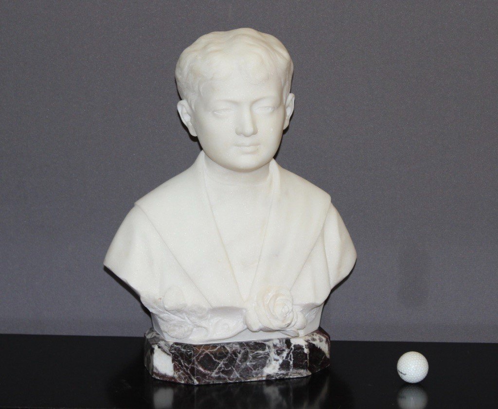 Bust Of A Young Man In Carrara Marble Dated 1931-photo-2