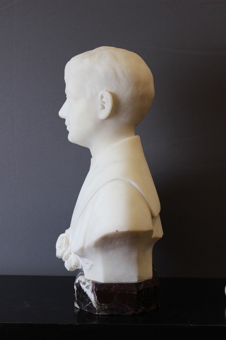 Bust Of A Young Man In Carrara Marble Dated 1931-photo-4