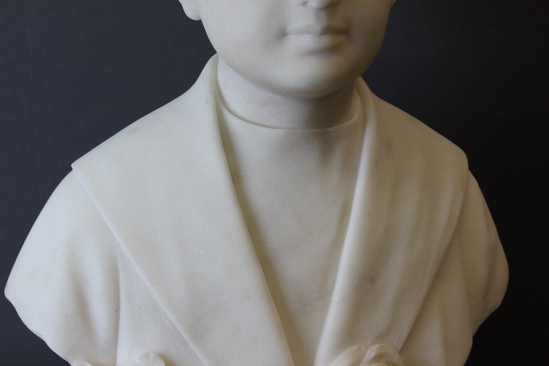 Bust Of A Young Man In Carrara Marble Dated 1931-photo-5