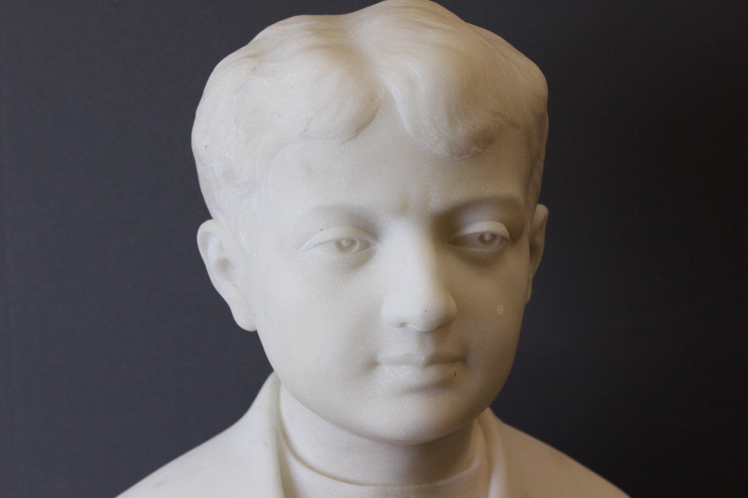 Bust Of A Young Man In Carrara Marble Dated 1931-photo-6