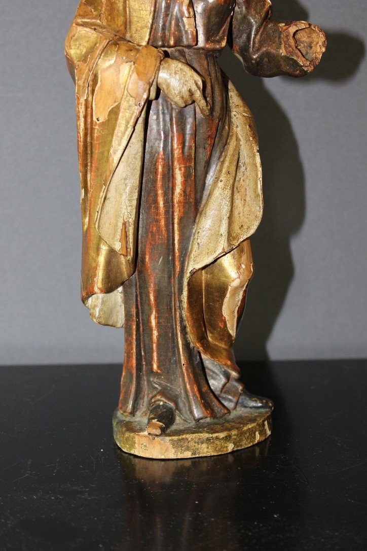 Sculpture d'Une Sainte En Bois Polychromé Et Doré XVIII-photo-2