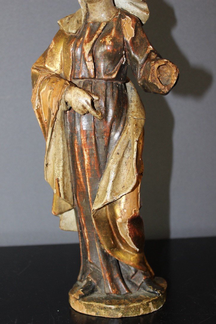 Sculpture d'Une Sainte En Bois Polychromé Et Doré XVIII-photo-5