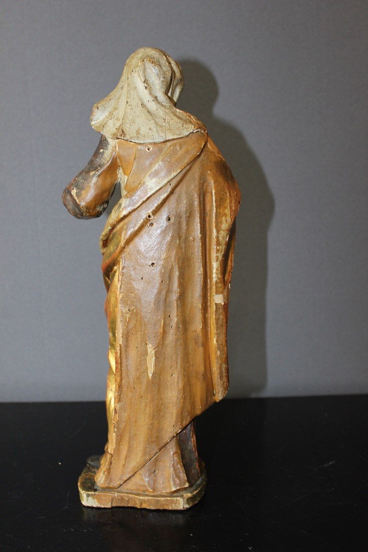 Sculpture d'Une Sainte En Bois Polychromé Et Doré XVIII-photo-7
