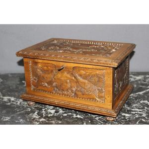 Walnut Box Decorated With Animals Circa 1900