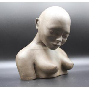 Sculpture Bust Of Young Bare-breasted Woman Circa 1980