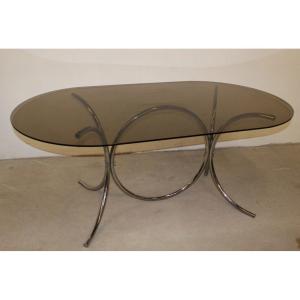 Smoked Glass And Chrome Table Circa 1970