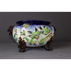 Ceramic Planter Decorated With Birds In Relief Late XIX