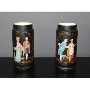 Pair Of Opaline Vases With Romantic Decor Late XIX