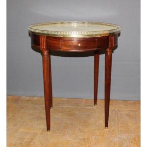 Table Bouillotte De Style Louis XVI En Acajou Et Laiton Vers 1900