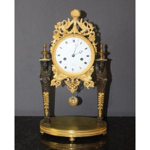 Portico Clock Return From Egypt In Gilt And Patinated Bronze Early 19th Century