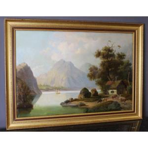 Oil On Canvas Representing A Mountain Landscape XIX