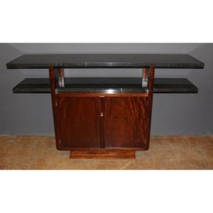 Art Deco Period Console In Exotic Wood And Marble Circa 1930