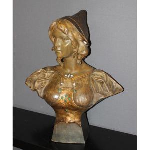 Buste De Jeune Femme En Terre Cuite Par Goldscheider Vers 1900