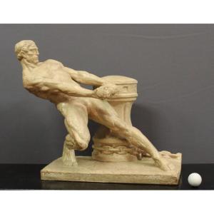 Terracotta "the Force" By Henri Bargas Around 1930