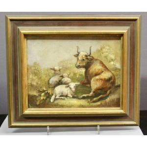 Oil On Canvas Cow And Sheep XIX