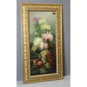 Oil On Canvas With Fruits And Dahlias, Late 19th Century, By C. Moll
