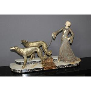 Chryséléphantine , Femme aux Lévriers  Par Georges Gori vers 1925