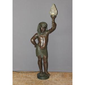 Nubien Porte Torchère à l'Egyptienne en Fonte de Fer XIX
