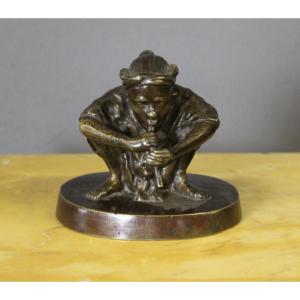 Bronze Indochinois figurant un joueur de flûte vers 1900