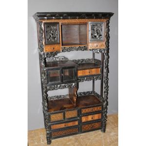 Japanese Marquetry Cabinet, Late 19th Century