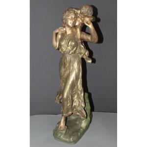 Terracotta, Mother And Child By Richard Aurili, Circa 1900