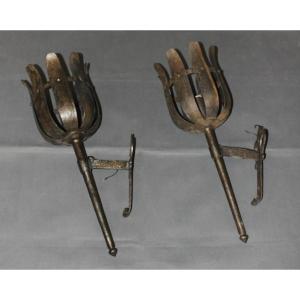 Paire d'appliques en Fer Forgé de Style Médiéval signé Rakoulal