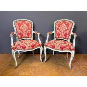Pair Of Louis XV Style Polychrome Beech Cabriolets