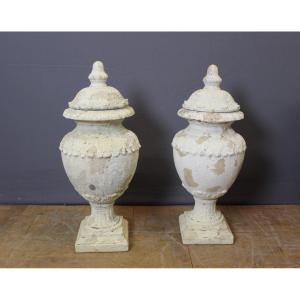 Pair Of Covered Garden Vases , XIXe