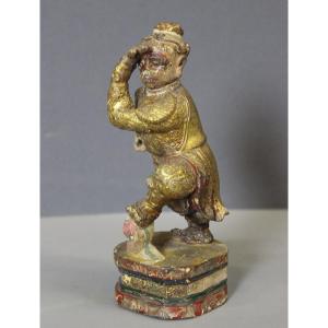 Sculpture d'un Singe Dansant en Bois Doré, Inde XIX