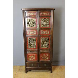 Small Chinese Cabinet In Red And Gold Lacquer