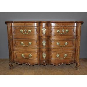 18th-century Louis XV-style "arbalète" Chest Of Drawers In Walnut And Cherry Wood