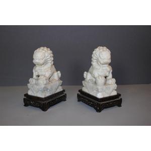 Pair Of Fô Dogs Carved From Hard Stone, China