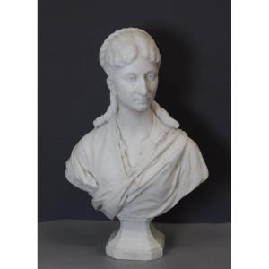 Important Bust Of A Woman In Carrara Marble By Hf Iselin, 19th Century