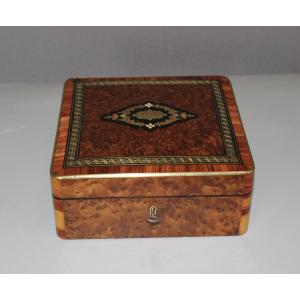 Coffret Napoléon III à bijoux en marqueterie fin XIX